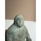 Vintage Inuit Soapstone Hand Carved Figurine Hunter Holding Fish   Signed Sarak