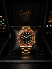 Custom   lan Noir Tempesta Automatic Gmt Watch 41mm Steel Gold black red Nh35