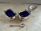 Antique 1913 Sterling Silver Mustard Pot   Salt Cellar Set Birmingham D Saunders