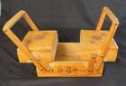 Vtg Wooden Tabletop Sewing Basket Box Accordion 8 x7 x5  Floral Compact Classic
