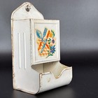 Vintage Painted Metal Match Box Holder Wall Mount 6x3x3 Folk Art Flowers Fork