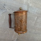 Vintage Copper   Brass Beer Stein Tankard Embossed Tavern Scene Wood Handle