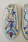 Antique Circa 1900s Northern Plains Beaded Moccasins Blue teal Flowers Original