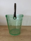 Vintage Depression Glass Green Etched Art Deco Ice Bucket With Metal Handle