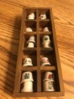 Vintage Set Of 16 Porcelain Sewing Thimbles Floral Designs Wood Wall Display