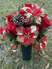 Cemetery Vase Memorial Silk Flower Arrangement Poinciana Red   Gold