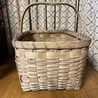 Antique Splint Farm Gathering Basket Woven Rim Heavy Wood Handle Large