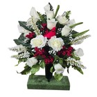 Cemetery Cone With Grave Flowers  White Calla Lily And Roses With Birds berries 