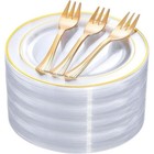 240 Pcs Gold Dessert Plates Forks Set Party Wedding Supplies Disposable Reusable