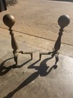Vintage Brass Cannonball Fireplace Andirons  16x8