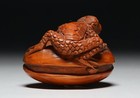 Antique Japanese Netsuke Clam And Kappa -signed -okimono -rare From Japan
