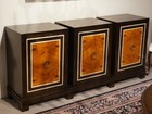Mahogany Deco Sideboard Server Buffett Pin Strip Inlay Brass Handles
