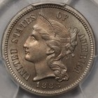 1883 3cn Three Cent Nickel Pcgs Ms65
