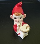 Vintage Inarco Christmas Pixie Elf Band Ornament Ceramic 2 5    Set Of 2 Japan