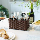 Wicker Utensil Holder Organizer With Handle  Flatware Caddy For Kitchen  Silv   