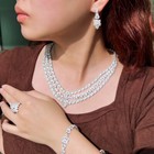 Silver Plated Leaf Zircon Multilayer Necklace Bracelet Earrings Ring Jewelry Set
