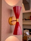 Vintage Brass Wall Sconce Red Diabolo Cone Shaped Wall Lamp Light Home Decor