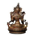 8 antique Excellent Tibetan Green Tara Buddha Bronze Gilt Old Buddhism Statue