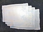 4 Vtg Placemats White Linen Handmade Lace Light-blue Madeira Embroidery Floral