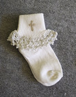New Gift Handmade Crochet Christaning Baby Girl Silver Cross Bodysuit Set 12m