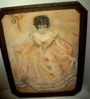 Victorian Lady Pastel Painting Crinoline Dress Ocatagon Wood Frame 1890-1900