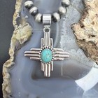 Sterling Silver Southwestern Style Oval Mohave Turquoise Unisex Zia Pendant  3