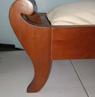 Vtg Old Foot Stool Ottoman Foot Rest Wood Upholstered Padded Scroll   Spindle