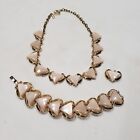 Vtg Mcm Thermoset Jewelry Set Necklace Bracelet Pink Ivory Triangle Gold Tone