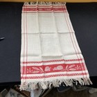 Antique Turkey Red Knotted Fringe Linen Damask Show Bath Towels Mice