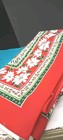 Vtg Cotton Christmas Holiday Tablecloth 62x100 White Pointsettia With Red  e1655