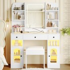 43 2  Vanity Desk With Led Mirror And Lights  Glass Top Vanity With Rgb Glass