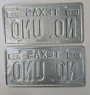 Texas License Plate Set  no Uno  March 1985