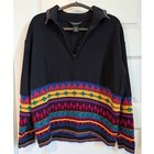 Rafaella Cotton Vintage Black And Fair Isle Winter Zip Sweater