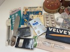 Vintage Sewing Notions Estate Craft Lot Wood Thread Spools  Snaps  Pins  Cushion