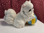 Vintage White Ceramic Persian Kitten Figurine Playing With Ball