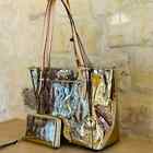 Michael Kors Ciara Metallic Mirrored Large Tote Shoulder Bag  Wallet Pale Gold