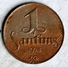 1928 Latvia 1 Santims  without Mint Name Below Ribbon  Rare 
