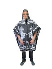 Mexican Poncho With Hood   Horse Poncho    Blanket   One Size   Black   White
