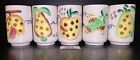 5 Porcelain Ceramic Embossed Hand Painted Fruit Design Juice Cups Vintage Japan