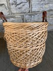 Pair Of Large Woven Wicker Willow Storage Baskets With Leather Handles