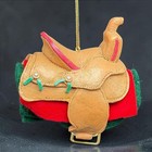 Vtg Western Handcrafted Miniature Leather Saddle Christmas Ornament 3 5 