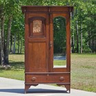 1820 s Mission Oak Wardrobe  Mirrored Single Door Opening W  Drawer   Key