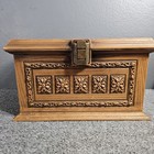 Max Klein Inc Sc-1280 Vtg Plastic Faux Wood Sewing Box Floral Relief Trunk Brown