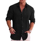 Cotton Linen Shirt Mens Long Sleeve Button Down Collar Casual Breathable 25  Off