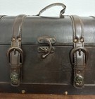 Wooden Treasure Chest Wood Keepsake Trunk Leather Straps Butterfly snap Clasps