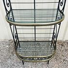 French Country Style Vintage Wrought Iron And Brass Narrow Bakers Rack
