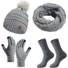 Womens Girls Thick Knit Hat Scarf And Touchscreen Gloves Socks Set Knitted Gift