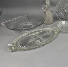 Vintage Art Deco Pressed Glass Oval Perfume Vanity Tray Sunburst 1930 s 14 75   