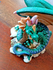 Summit Collection - Green Blue Dragon Figurine Sitting On Rock - 3  Tall