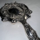 Vintage Vanity Hand Mirror Silver Toned 3d Design Grannycore Art Nouveau Style